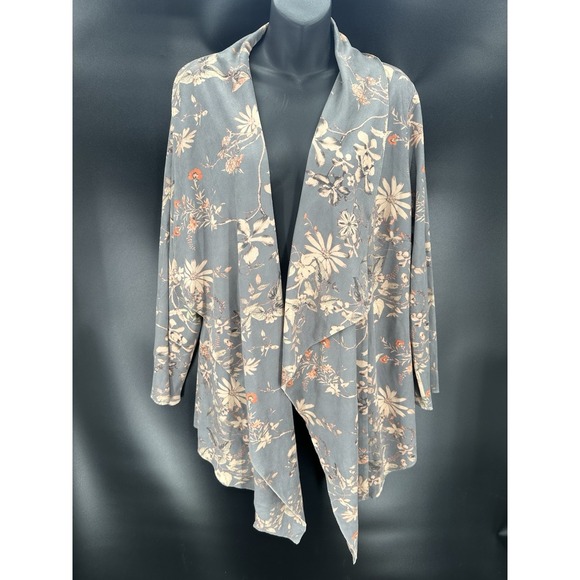 Soft Surroundings Womens Blue Floral Faux Suede Draped Open Front Blazer Size XL - Picture 2 of 5